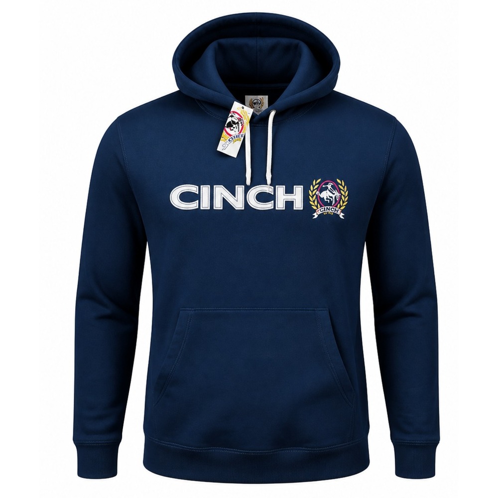 Cinch Mens Navy Pullover Hoodie L Original Logo Fleece NWT $75.00